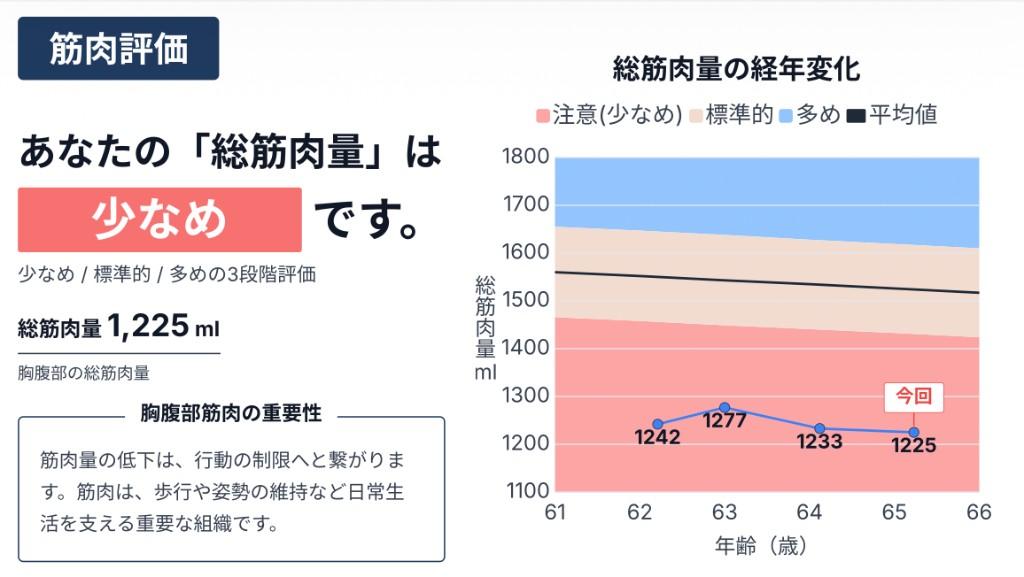 MVision body 筋肉評価レポート - 総筋肉量の判定と経年変化